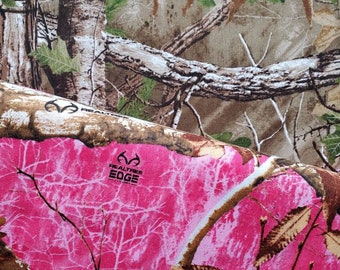 Real Tree Timber Camo Cotton Fabric. Available in Green or Pink. By the Half Yard, 18" long x 43" wide.