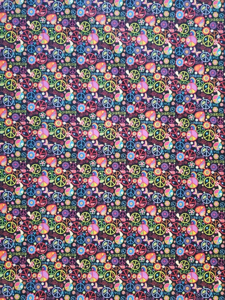 Peace, Floral, and Shrooms Fabric By The Yard - Too Groovy Black Fabric -  Summer Groovy Fabric – Pip Supply