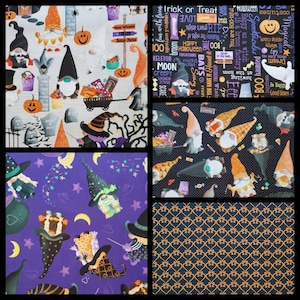 Spooktacular Gnomes Fabric by Andi Metz for Kanvas Fabrics. Gnomes and Coordinating Fabric for Halloween. By the Half Yard, 18" x 43" wide.
