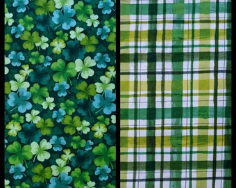 Shamrock Fields, Cotton Fabric by Brother Sister Design Studio. Shamrocks or Coordinating Plaid. By the Half Yard, 18&quot; long x 43&quot; wide.