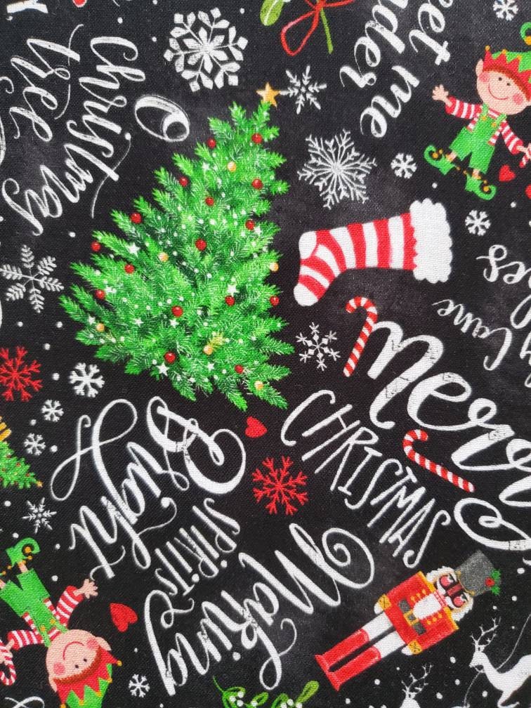 Timeless Treasures Black Holiday Chalkboard Words & Motifs