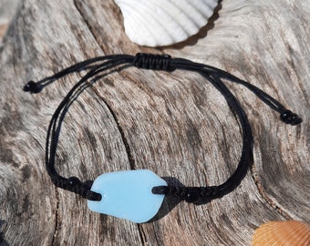 Heren zeeglasarmband, verstelbaar koord, echt Spaans zeeglas, zeldzame blauwe kleuren, speciaal cadeau, unieke armband, cadeau voor hem, surfer