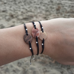 Beach Pebble Bracelet, Adjustable Cord, Genuine Spanish Sea Rock, Natural Stone, Sterling Silver 925 Beads, Special, Unique, Gift for Her