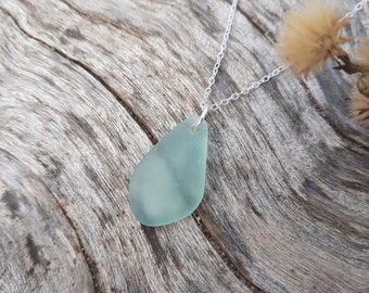 Sea Glass Necklace, Sterling Silver Necklace, Light Teal Sea Glass Pendant, Dainty, Simple, Everyday Necklace, Elegant Jewelry, Gift For Her