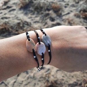 Beach Pebble Bracelet, Adjustable Cord, Genuine Spanish Sea Rock, Natural Stone, Sterling Silver 925 Beads, Special, Unique, Gift for Her