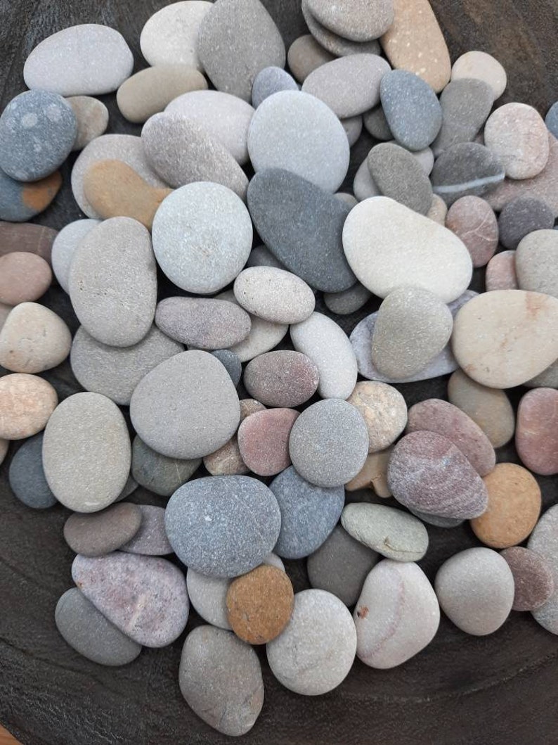 Bulk van 100 kiezelstenen, platte en kleurrijke echte strandstenen, middelgroot tot klein formaat, ambachtelijke levering, kiezelkunst, stranddecor afbeelding 3