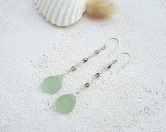 Spanish Sea Glass Dangle Earrings: Sterling Silver Boho Jewelry