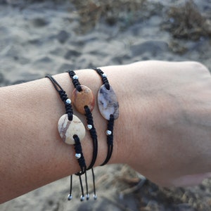 Beach Pebble Bracelet, Adjustable Cord, Genuine Spanish Sea Rock, Natural Stone, Sterling Silver 925 Beads, Special, Unique, Gift for Her