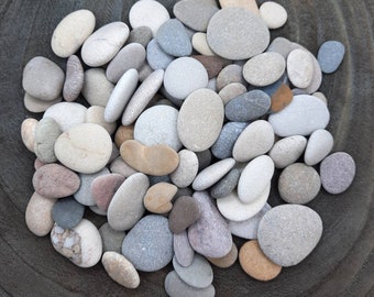 Bulk of 100 Pebbles, Flat & Colorful Genuine Beach Stones, Medium to Small Size, Craft Supply, Pebble Art, Beach Decor