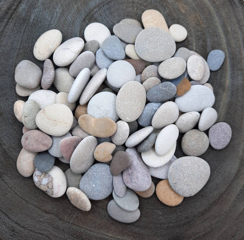 Bulk of 100 Pebbles, Flat & Colorful Genuine Beach Stones, Medium to Small Size, Craft Supply, Pebble Art, Beach Decor image 1
