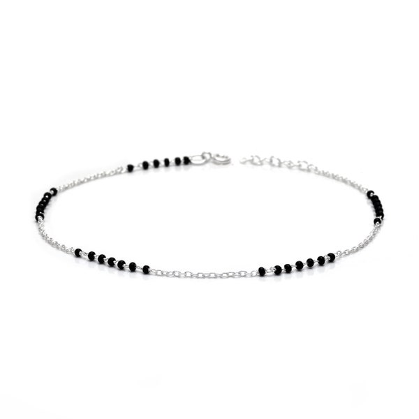 Abhooshan Pure 92.5 Sterling Silver Designer Chain and Black Beads Nazariya Single Anklet for Girls and Women Stylish New Ideal Gift