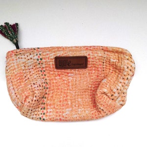 Piccola custodia/borsa per il trucco, realizzata in materiale Sari riciclato e cucita a mano, 20x10 cm