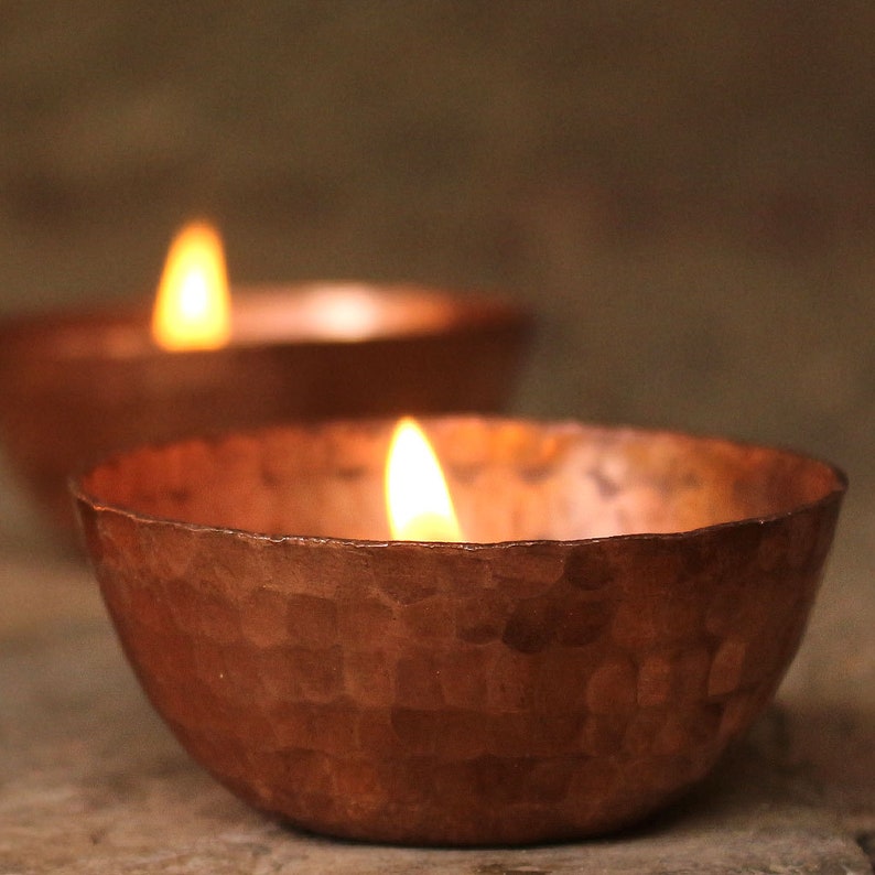 Copper tea light holder, hand hammered copper sold individually image 2