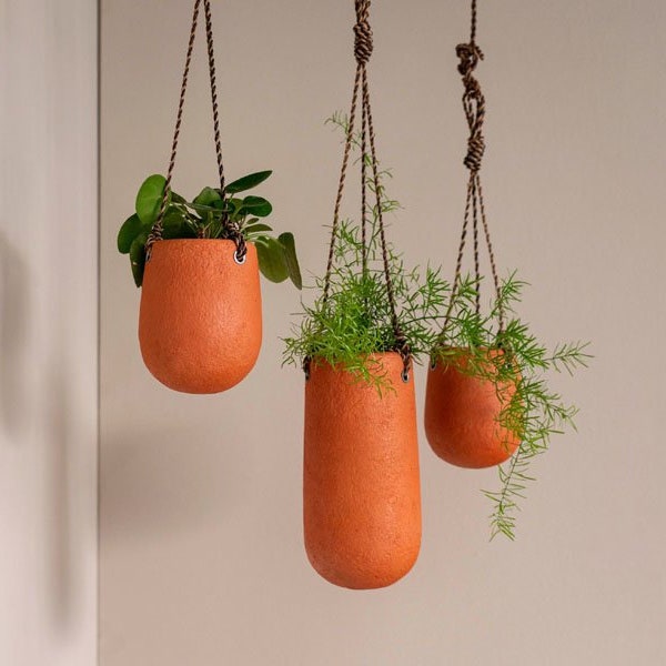 Hanging vases made from recycled bottles and paper, 6x11cm and 9x20cm