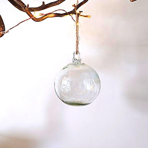 Medium (6cm) transparent hand-blown glass bauble made from 100% recycled glass.
