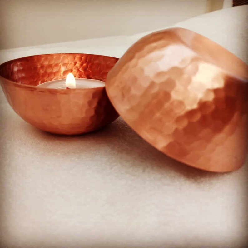 Copper tea light holder, hand hammered copper sold individually image 3