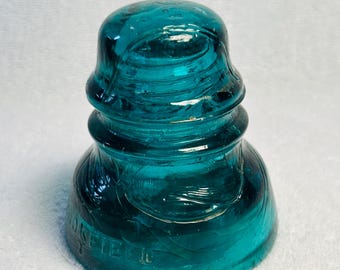 Brookfield Dark Aqua Green Glass Insulator - 19th Century Industrial Decor