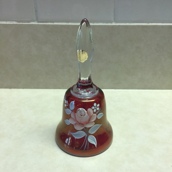 Westmoreland Ruby Red Hand Painted Hand Bell Signed 1977