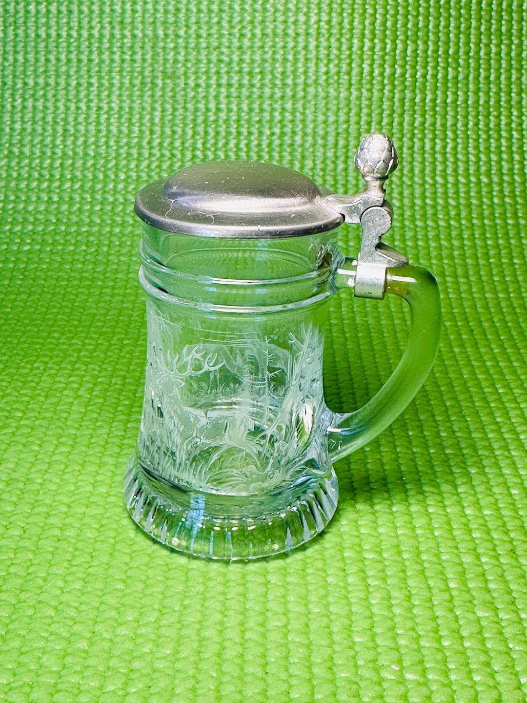Snapps Mini Schnapskrügerl BMF Etched Glass Mini Schnapps Stein W/ Pewter Lid - W ...