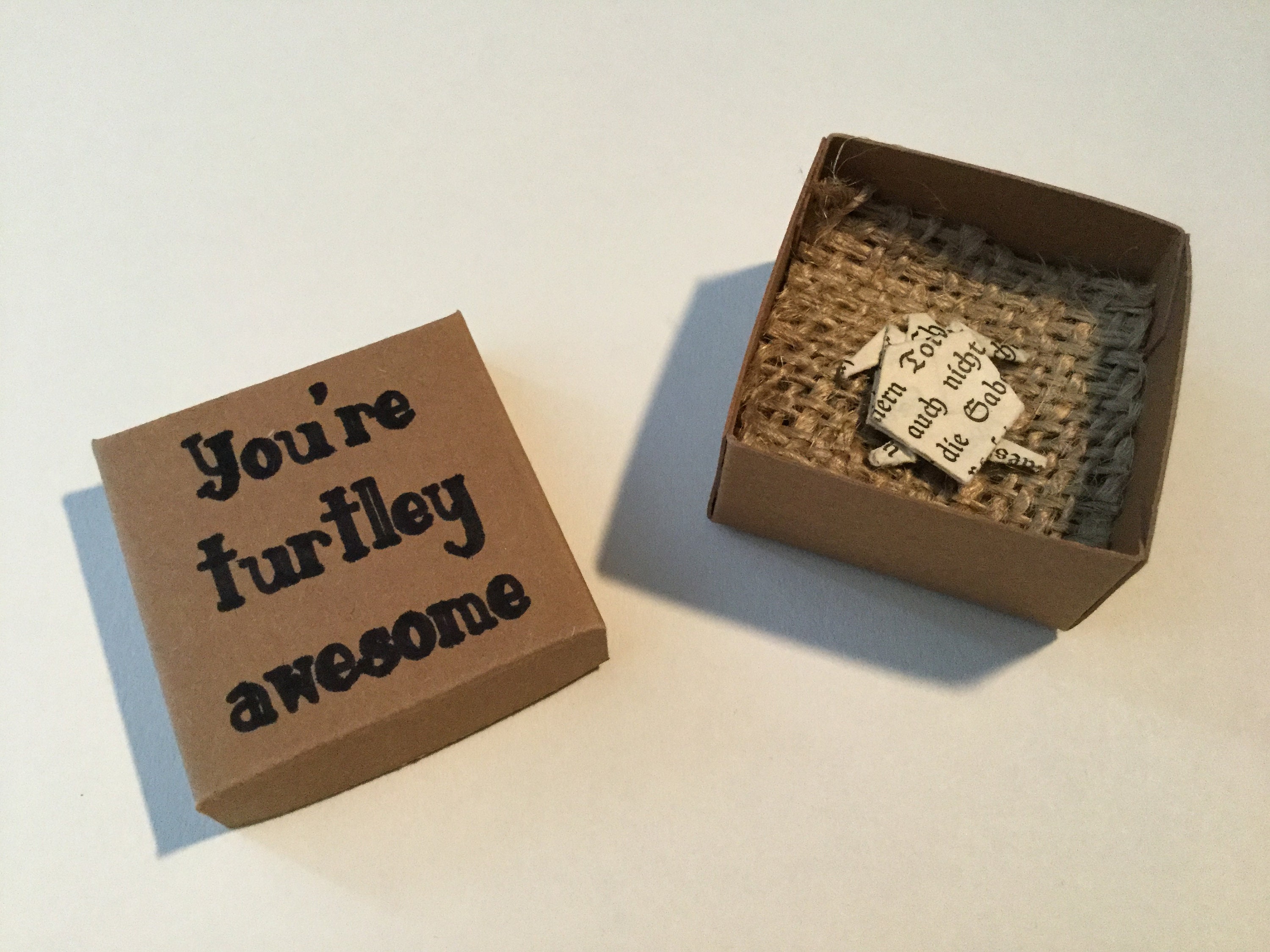 Matchbox gifts, origami animal, turtle, pocket hug