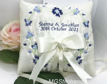 Bridal personalised wedding ring pillow ring bearer cushion in colours of your choice