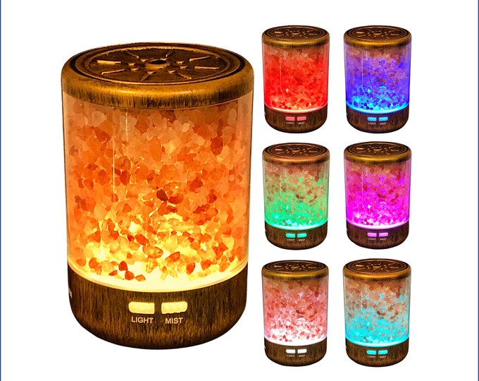 Himalayan Salt Essential Oil Diffuser Bronze Cool Mist Humidifier, 7 Color Changing LED Light, 150ML Auto Shut-Off, Easter/Mother's Day Gift