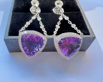 18k Gold Amethyst Diamond Studded Earrings