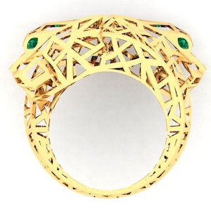 Sterling Silver Double Panther Ring: Emerald Paste Eyes, Animal Jewelry