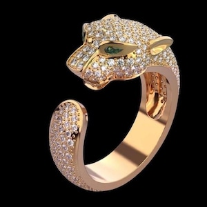Half Panther Ring Jaguar Ring Tiger Ring 925 Sterling Silver Panther Ring  Animal Ring Statement Ring gift for her Vintage Ring Cat Eye Ring