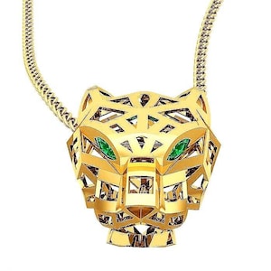 18Kt Yellow Gold Plated Panther Pendant, Panther Pendant, Panther Jewelry, Animal Jewelry, Gold Panther, Gold plated Pendant