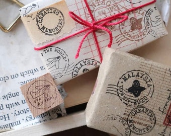 Kurukynki Postmark Rubber Stamp - Via Airmail |Cute Wooden Rubber Stamp, Scrapbooking, Collage, Junk Journal, Planner Stamp, Stationery Gift