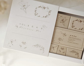 Freckles Tea Vol. 3 Rubber Stamps - Flower and Leaves | Wood Rubber Stamp, Journal Stamp Set, Collage Stamp