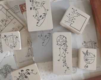 Hanen Studio Rubber Stamp - Bloom Season Serie | Wooden Rubber Stamp, Journal Stamp, Scrapbooking, Collage Stamp, Rubber Stamp, Stationery