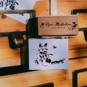 Meow Illustration Rubber Stamp - Kiss Kiss Hug Hug Kitty| Cute Cat Stamp, Star Stamp, Cat Stamp Set, Animal Rubber Stamp, Meow Stamp