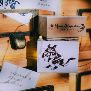 Meow Illustration Rubber Stamp - Shooting Stars Kitty| Cute Cat Stamp, Star Stamp, Cat Stamp Set, Animal Rubber Stamp, Meow Stamp
