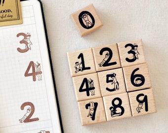 Maru Stationery House Rubber Stamp Set - Numbers | Number Wooden Rubber Stamp, Planner Accessories, Gift, Planner Stamps, Number Stamps