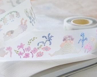 Dodolulu Tape - In Search of ( Washi/ PET) | Cute Floral Masking Tape, Floral PET Tape, Botanical Washi Tape, Little Girl Tape, Garden Tape