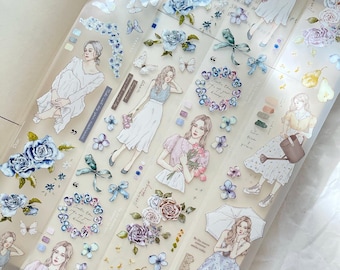 Pion PET Tape - Bloom (5cm) | Pion Girl PET Tape, Floral PET Tape, Beautiful Masking Tape, Scrapbooking, Collage, Mail Art, Junk Journal