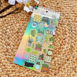 NEKONI Grüne Pflanzen Stickerbogen | Niedliche Planner Sticker, Deko Sticker, Scrapbooking, Bullet Journal, japanische Sticker, Zimmerpflanzen Sticker