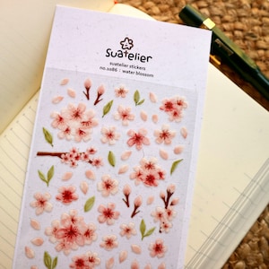 Suatelier ステッカー - 1086 ウォーターブロッサム | 韓国文具、かわいいプランナーステッカー、デコステッカー、プランナーアクセサリー、コラージュ、スクラップブッキング