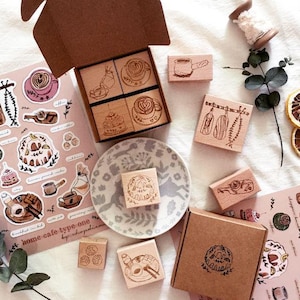 Chop Diam Rubber Stamp Home Cafe Collection | Cute Wood Rubber Stamp, Planner Stamp, Journal Stamp, Rubber Stamp Set, Kawaii Stationery