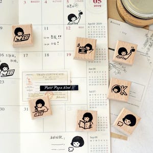 Maru Stationery House Rubber Stamp Set - Little Girl  | Number Wooden Rubber Stamp, Planner Accessories, Gift, Planner Stamps, Number Stamps