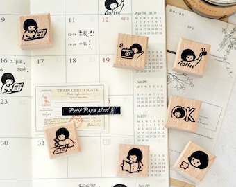 Maru Stationery House Rubber Stamp Set - Little Girl  | Number Wooden Rubber Stamp, Planner Accessories, Gift, Planner Stamps, Number Stamps