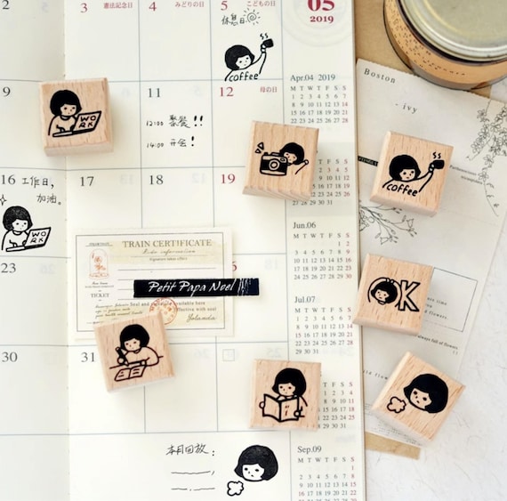 Maru Stationery House Rubber Stamp Set - Little Girl  | Number Wooden Rubber Stamp, Planner Accessories, Gift, Planner Stamps, Number Stamps