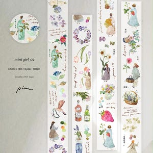 Pion PET Tape - Mini Girl 02| PET Girl Tape, Cut Girl Tape, Floral PET Tape, Scrapbooking, College, Junk Journal, Pion Tape, Stationery Gift