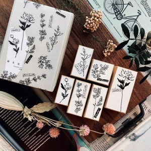 Somesortof.fern Rubber Stamps - Birthday Flower | Beautiful Floral Wooden Rubber Stamp, Flower Stamps, Botanical Stamp, Cute Stamp Set