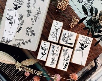 Somesortof.fern Rubber Stamps - Birthday Flower | Beautiful Floral Wooden Rubber Stamp, Flower Stamps, Botanical Stamp, Cute Stamp Set