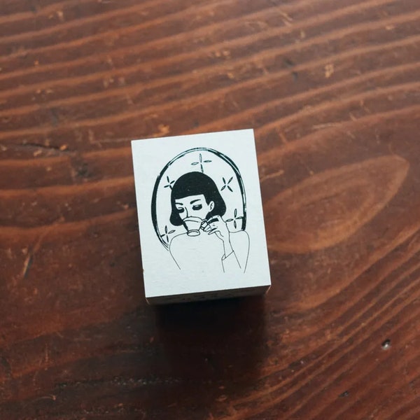 La Dolce Vita Stamp - Tea Time Girl | Kawaii Rubber Stamp, Planner Accessories, Journal Stamp, Cute Stationery, Collage Stamp