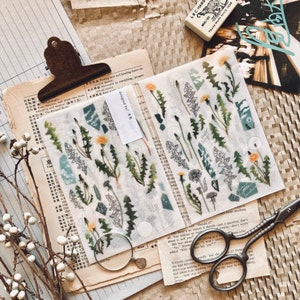 Stickers transfert Somesortof.fern - Pissenlit| Sticker agenda mignon, scrapbooking, collage de papier, autocollant de journal, accessoires d'agenda