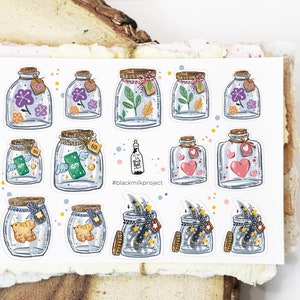 Black Milk Project-ministickervel - minipotjes | Transparant PET-stickervel, stickervel planner, doorzichtige stickers, schattige stickers